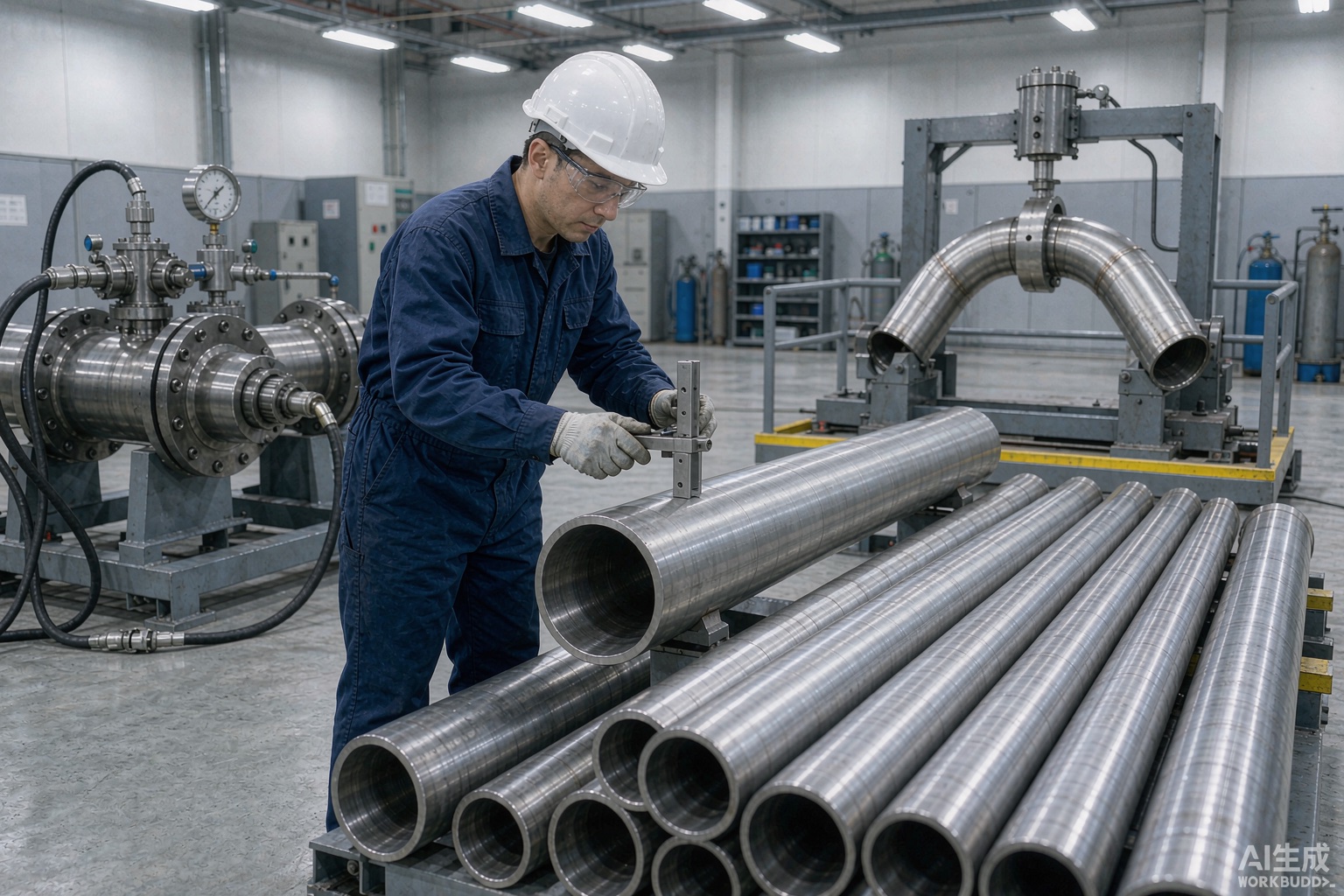 Nickel alloy seamless tubes under hydrostatic and bend acceptance testing in a plant quality lab - Hangbo Alloy