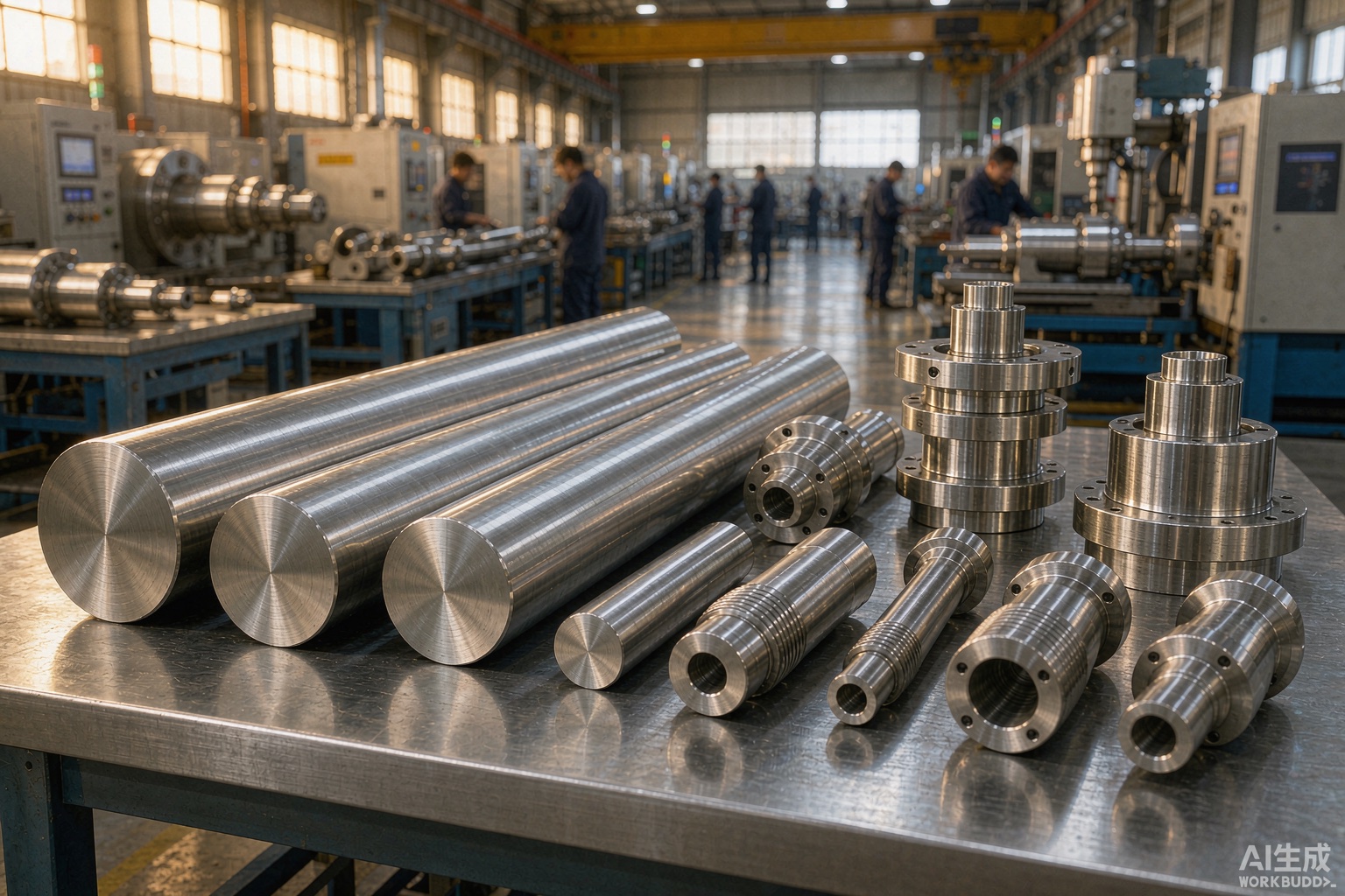 Polished Inconel nickel-chromium alloy bar and machined components on an industrial workbench - Hangbo Alloy